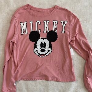 Abercrombie Kids Pink Mickey Mouse Long Sleeve Tee with sequins
